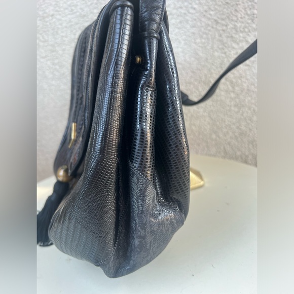 Accents by Sharif shoulder bag black textured leather interior zippers - Picture 6 of 12